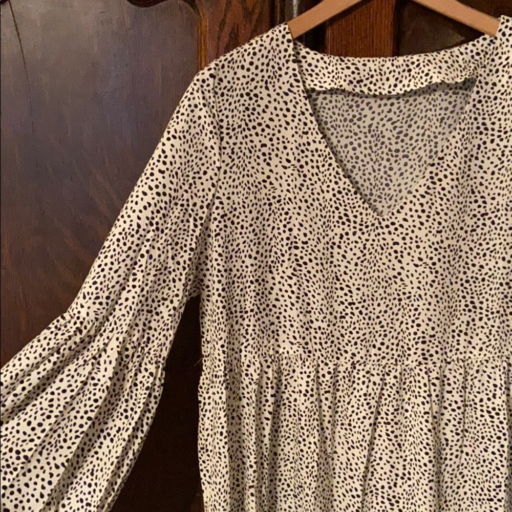 White with black spots tiered bell sleeve dress